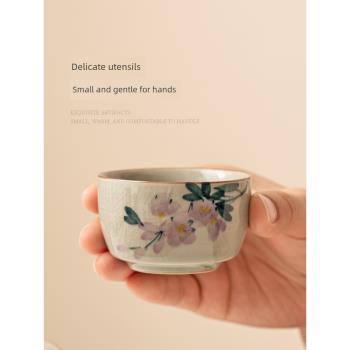 冰片釉純手繪茶杯品茗杯家用功夫茶具創意陶瓷主人杯泡茶單杯茶盞