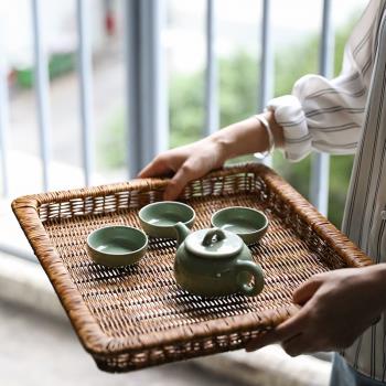 茶臺茶盤託盤仿藤編 家用編織茶具收納盤 客廳茶幾茶杯壺隔熱日式