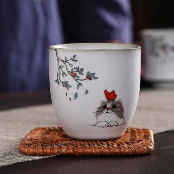 陶瓷汝窯萌貓創意復古可養茶杯