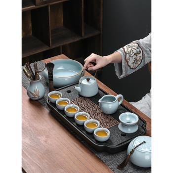 祥業汝窯茶具套裝家用組合高檔辦公室會客陶瓷中式功夫茶蓋碗茶杯