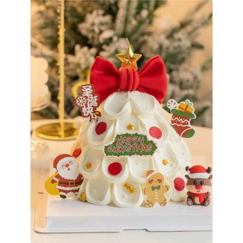 圣誕節蛋糕裝飾擺件網紅許愿樹可愛蝴蝶結裝飾圣誕老人插件插牌