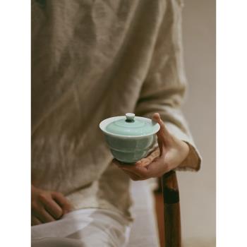 景德鎮茶具葫蘆納福三才蓋碗茶碗茶杯單個中式復古泡茶杯青瓷色釉