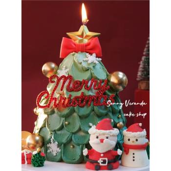 網紅許愿樹圣誕節蛋糕裝飾擺件可愛蝴蝶結裝飾圣誕老人插件插牌
