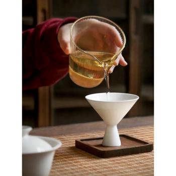 九土手工高腳品茗杯白瓷斗笠茶杯聞香功夫茶具簡約主人杯家用單個