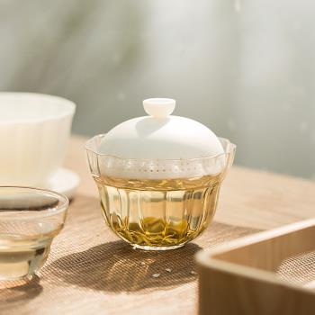 玻璃三才蓋碗茶杯單個高檔羊脂玉大號泡茶功夫茶具套裝日式家用