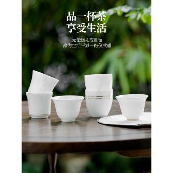 德化羊脂玉瓷小茶杯描金小杯子白瓷功夫茶具泡茶杯純白陶瓷品茗杯
