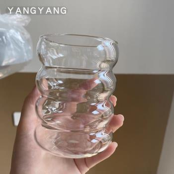 YY原創ins風彩色玻璃杯客廳飲料茶杯中式杯子圓形水杯果汁杯家用