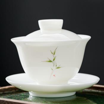 一品工坊白瓷三才蓋碗茶杯高檔泡茶碗大號家用功夫茶具單個敬茶碗