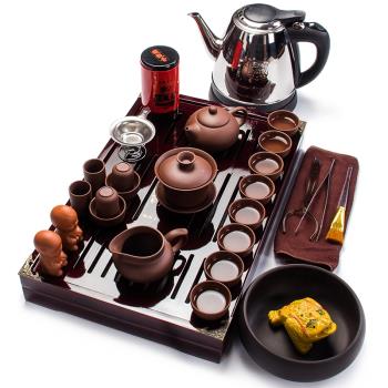紫砂茶道喝茶茶具套裝家用特價功夫陶瓷茶杯電熱磁爐茶臺茶盤整套