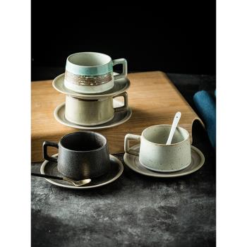 時尚復古粗陶咖啡杯碟套裝 簡約高顏值陶瓷杯子花茶杯早餐杯家用