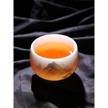 唐舍 高階羊脂玉瓷手繪山水畫白瓷主人杯單杯功夫茶杯個人品茗杯