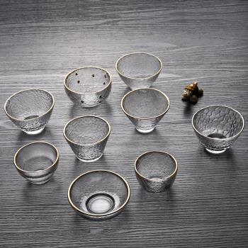 日式錘紋品茗杯描金透明六角玻璃