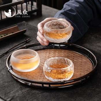 琉璃茶杯個人專用日式酒杯家用主人杯錘紋玻璃品茗杯功夫茶具茶盞