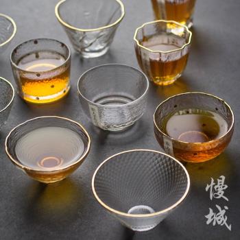 描金日式品茗杯錘紋耐熱功夫玻璃