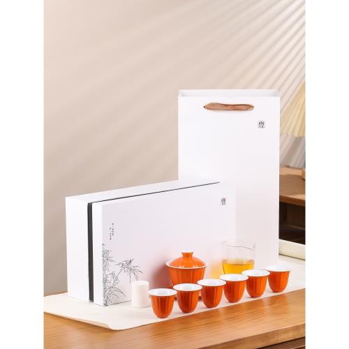 色釉蓋碗茶杯套裝家用功夫茶具禮品簡約女士泡茶陶瓷茶具禮盒套裝