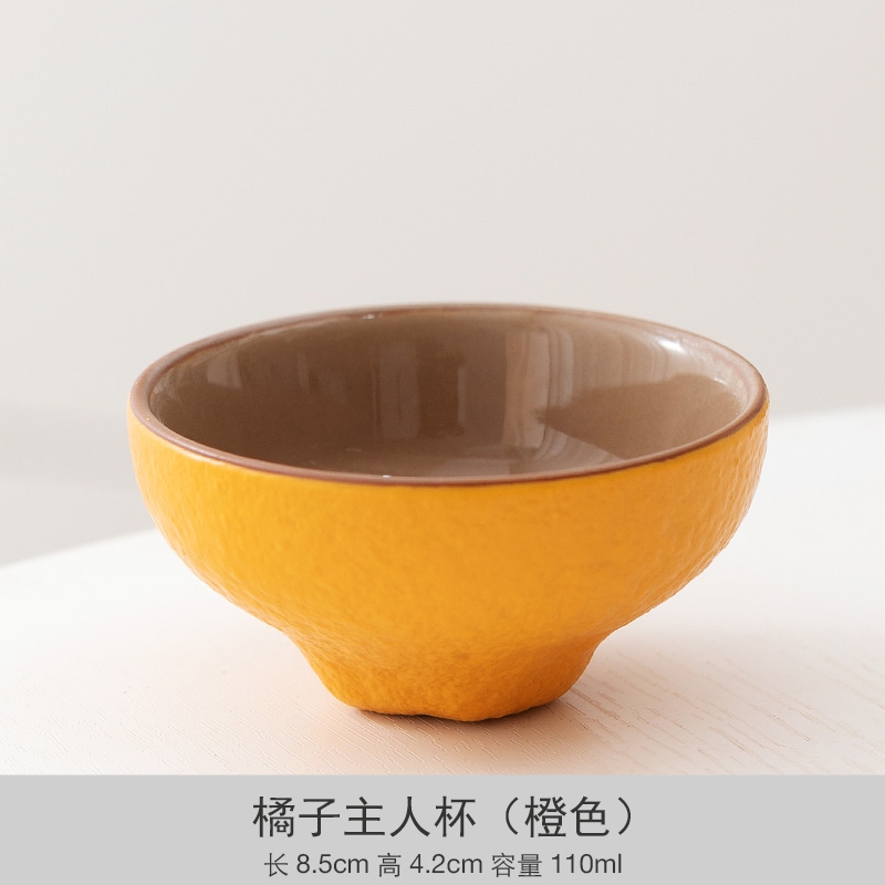 茗杯茶杯杯主人杯単杯のカンフー茶具 一品仟堂陶瓷茶杯主人杯橘子品茗杯功夫茶具小號家用待客茶杯單杯|茶杯