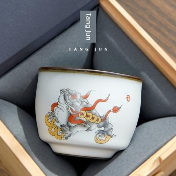 汝窯茶杯杯景德鎮男士大號主人陶瓷功夫套裝個人單杯功夫茶茶具