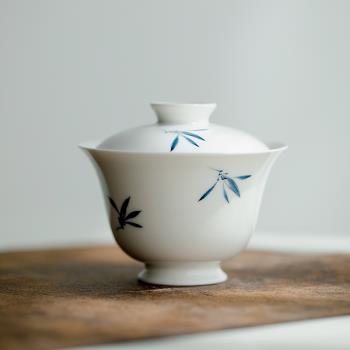 純手繪釉下彩蝴蝶蘭花馬蹄蓋碗茶杯單茶碗家用陶瓷功夫茶具泡茶器