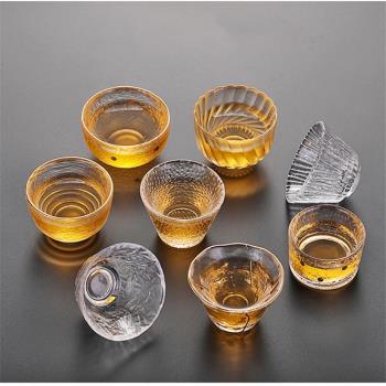 日式錘紋玻璃品茗杯描金水晶透明功夫茶具套裝家用主人小茶杯茶碗
