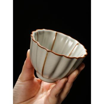 米白汝窯主人杯陶瓷茶盞功夫茶具茶杯家用品茗杯可養開片純色單杯