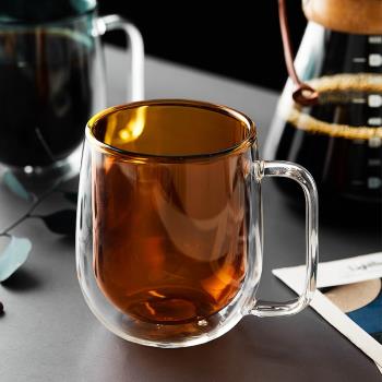 北歐雙層玻璃杯創意彩色玻璃泡茶杯防燙耐熱帶把喝水杯簡約馬克杯