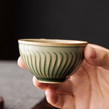 陶瓷越窯鼓型單個功夫青瓷茶杯