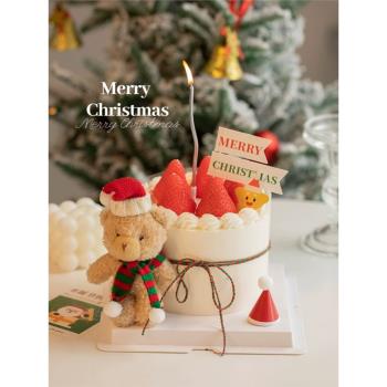 網紅圣誕節蛋糕裝飾可愛毛絨小棕熊擺件圣誕平安夜快樂派對裝扮