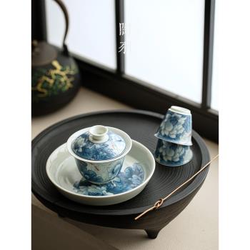 陶瓷三才蓋碗茶杯單個仿古青花可懸停浮泡茶碗防燙手高檔功夫茶具