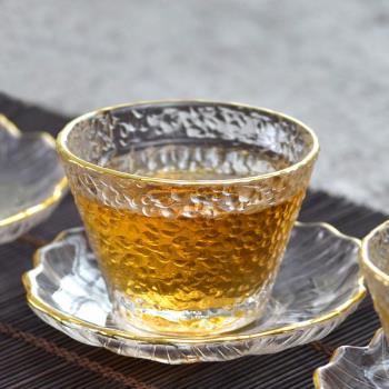 日式耐熱描金玻璃品茗杯功夫茶具小號茶杯錘紋個人杯加厚單杯水杯