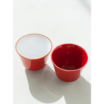 貳奇青瓷紅色茶杯陶瓷品茗杯家用單杯喝茶杯茶盞杯子功夫茶具茶碗