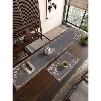 新中式硅藻泥禪意桌旗茶杯墊實木茶臺專用長條隔熱墊吸水速干桌布