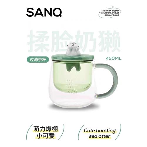 SANQ三淺海獺耐熱雙層玻璃茶杯茶水分離杯子女辦公室泡花茶過濾杯