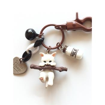 小貓鑰匙扣女貓咪公仔韓國可愛創意汽車鑰匙鏈包包掛飾書包掛件