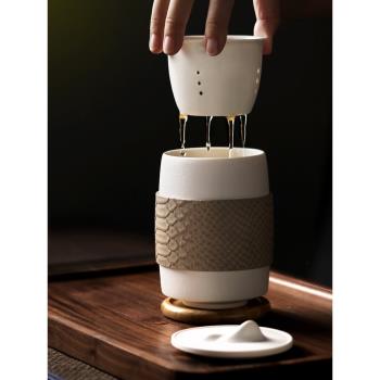 日式個人泡茶杯茶水分離手工陶瓷便攜快客杯旅行功夫茶具套裝家用