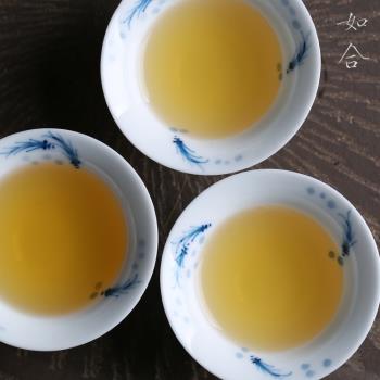 薄口斗笠功夫陶瓷茶杯手工不燙手手繪遊魚山水陶瓷白色高溫釉下彩
