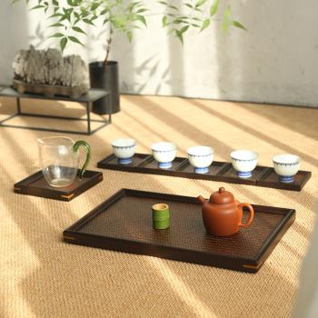 竹製茶杯架收納奉茶盤竹編茶托盤席面竹杯託功夫茶具茶道幹泡盤子