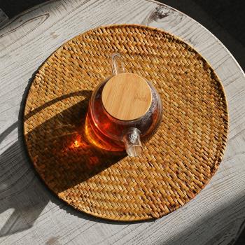 家好點手工編織餐墊 隔熱墊防燙砂鍋 簡約草編墊圓形墊子茶杯墊