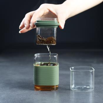 耐熱玻璃露營功夫茶具戶外旅行茶杯便攜過濾快客杯家用辦公室套裝