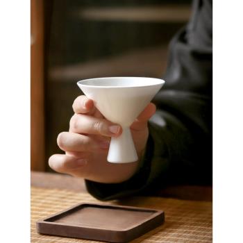戲陶手工高腳品茗杯白瓷斗笠茶杯聞香功夫茶具簡約主人杯家用單個