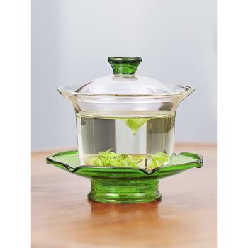 一品工坊玻璃三才蓋碗單個高檔泡茶杯綠茶茶盞功夫茶具大號敬茶碗