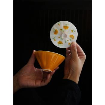 中式白瓷手工手繪三才蓋碗防燙泡茶碗茶杯單個陶瓷茶具復古斗笠碗