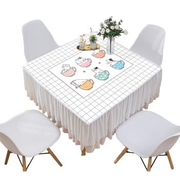 正方形桌布方桌布防水耐磨防燙茶幾桌布簡約北歐蕾絲麻將桌蓋布