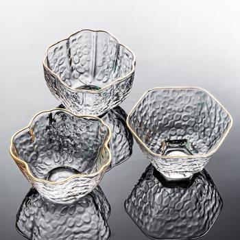 錘紋玻璃杯品茗杯小茶杯功夫茶具套裝家用耐熱透明水晶描金斗笠杯