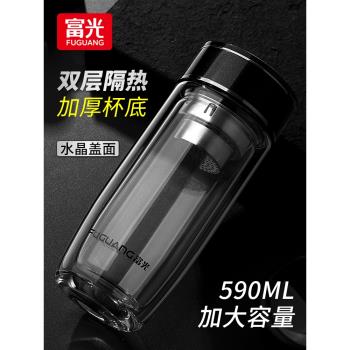 富光雙層玻璃杯加厚男士泡茶杯大容量茶水分離杯車載鵝蛋杯400ml