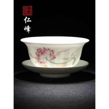 薄胎薄瓷三才蓋碗帶蓋泡茶杯單個茶碗功夫茶具陶瓷大號白瓷三炮臺