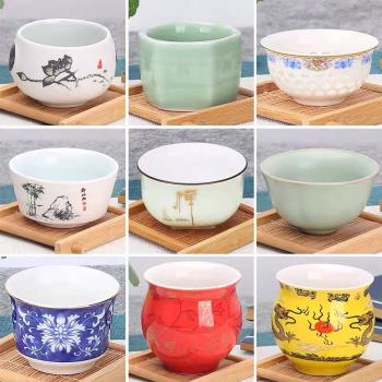 中式功夫小茶杯陶瓷6只組合套裝茶碗家用品茗杯主人杯泡茶茶水杯