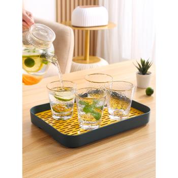 家用塑料水杯子瀝水架簡約茶盤茶杯托盤長方形現代客廳水果盤儲水