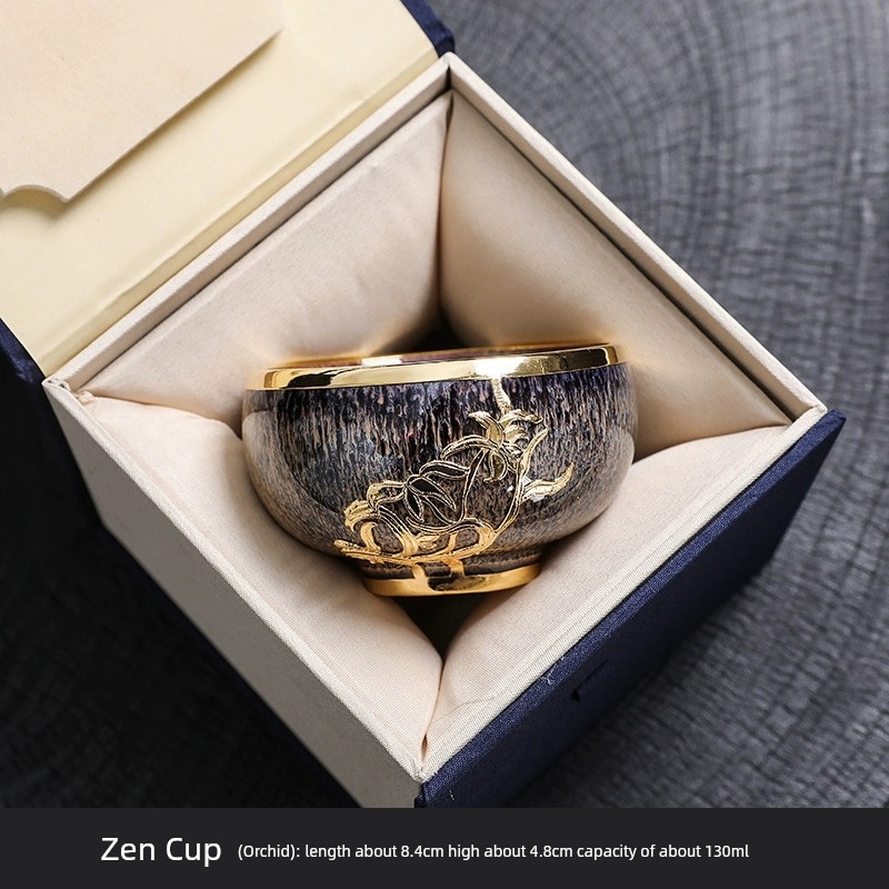 鈞窯杯　金〜元時代　中国陶磁　骨董　茶杯 金鑲玉鈞窯主人杯單杯高檔建盞茶杯個人專用陶瓷茶盞喝茶杯禮盒裝|茶杯