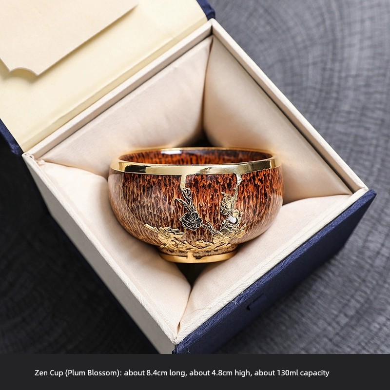 鈞窯杯　金〜元時代　中国陶磁　骨董　茶杯 金鑲玉鈞窯主人杯單杯高檔建盞茶杯個人專用陶瓷茶盞喝茶杯禮盒裝|茶杯