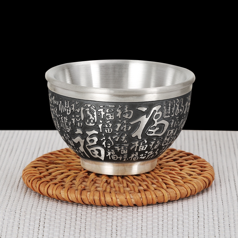 999純銀茶杯功夫茶具品茗杯主人杯純手工百福小杯子家用|茶杯|ETMall